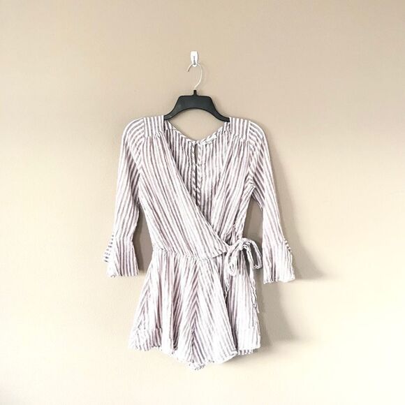 Flowy Striped Wrap Romper - Picture 1 of 6